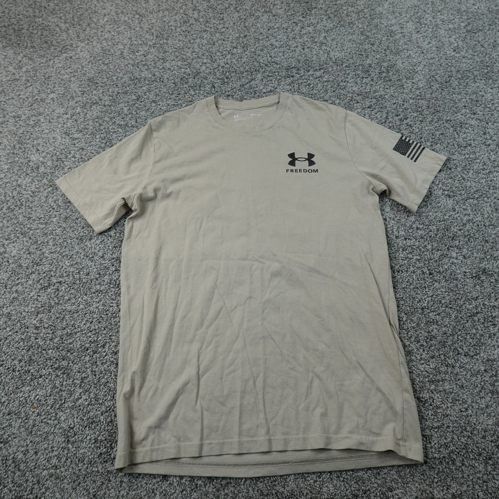 Under Armour Shirt Mens S Tan Beige Freedom Loose Fit Short Sleeve Graphic Tee